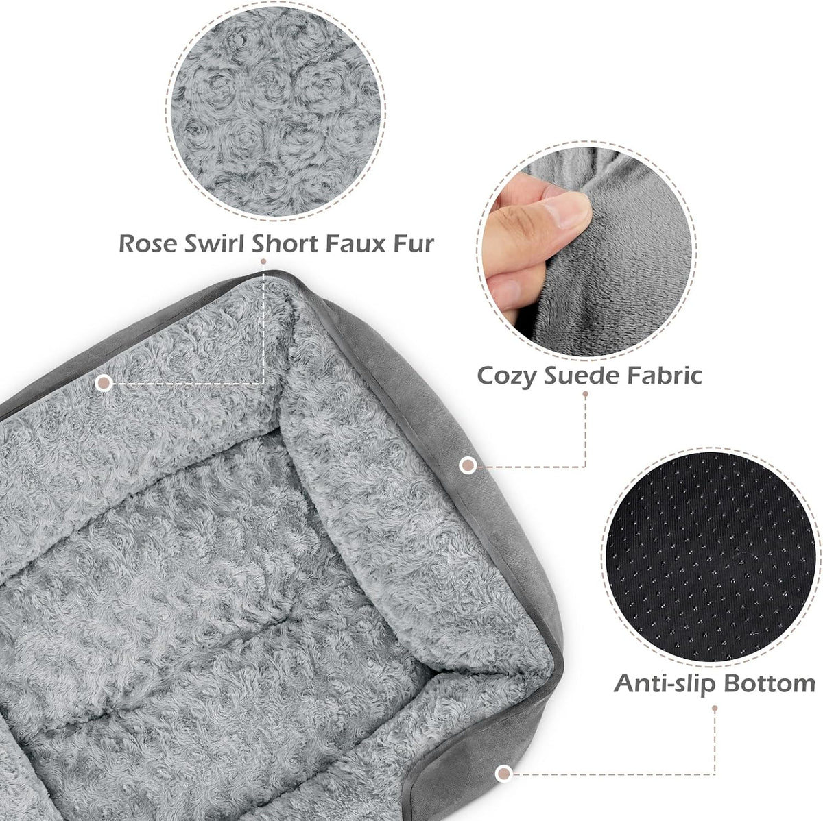 Rectangle Washable Orthopedic Dog Bed for Small, Medium and Large Dogs, Soft Calming, Sleeping Puppy Bed Durable Pet Cuddler with Anti-Slip Bottom, S (20"x19"x6")