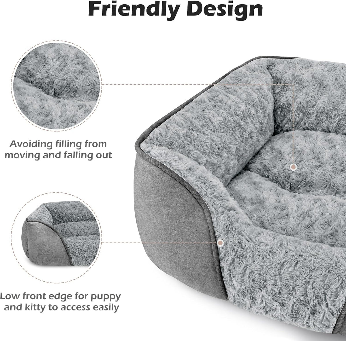 Rectangle Washable Orthopedic Dog Bed for Small, Medium and Large Dogs, Soft Calming, Sleeping Puppy Bed Durable Pet Cuddler with Anti-Slip Bottom, S (20"x19"x6")
