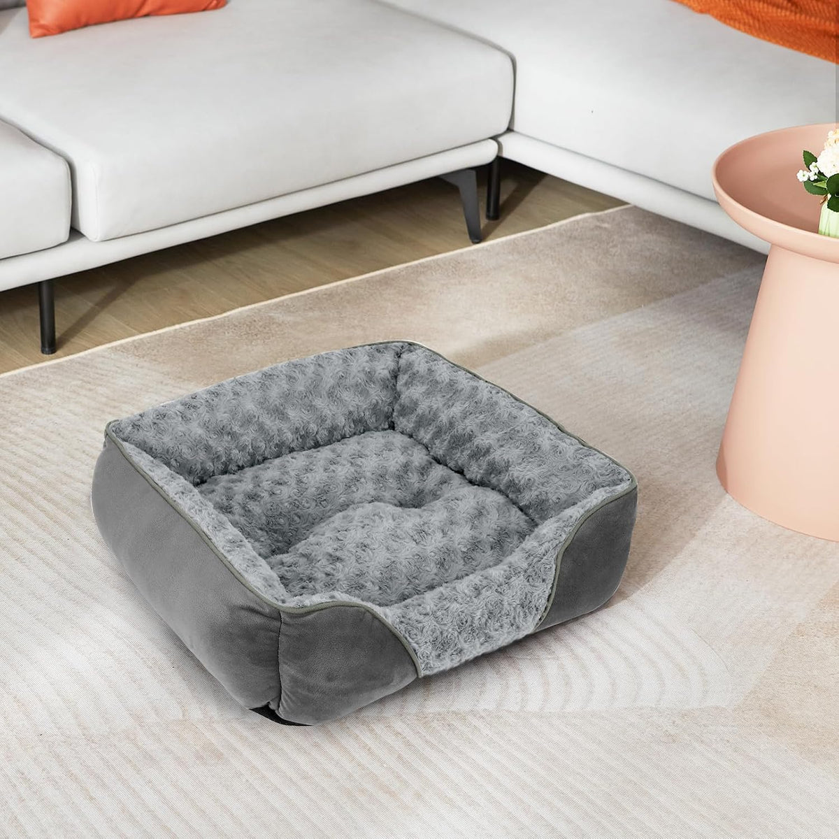 Rectangle Washable Orthopedic Dog Bed for Small, Medium and Large Dogs, Soft Calming, Sleeping Puppy Bed Durable Pet Cuddler with Anti-Slip Bottom, S (20"x19"x6")