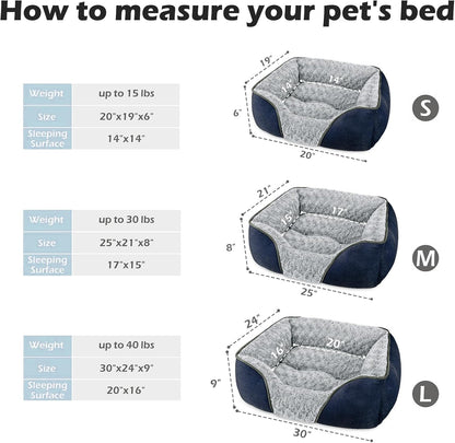 Rectangle Washable Orthopedic Dog Bed for Small, Medium and Large Dogs, Soft Calming, Sleeping Puppy Bed Durable Pet Cuddler with Anti-Slip Bottom, S (20"x19"x6")