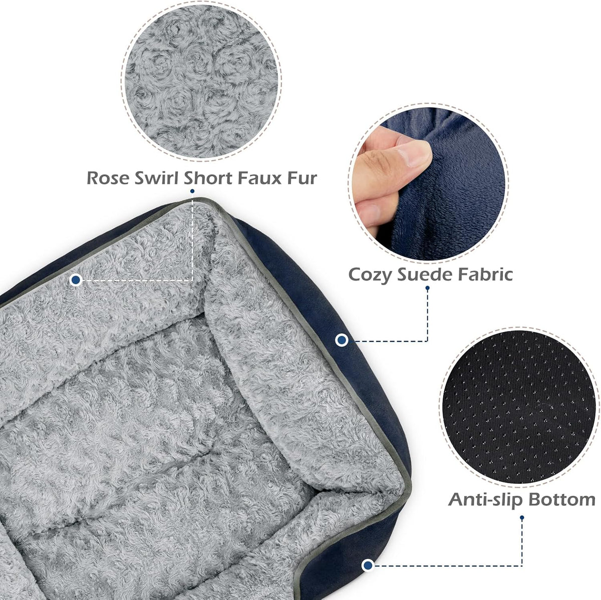Rectangle Washable Orthopedic Dog Bed for Small, Medium and Large Dogs, Soft Calming, Sleeping Puppy Bed Durable Pet Cuddler with Anti-Slip Bottom, S (20"x19"x6")