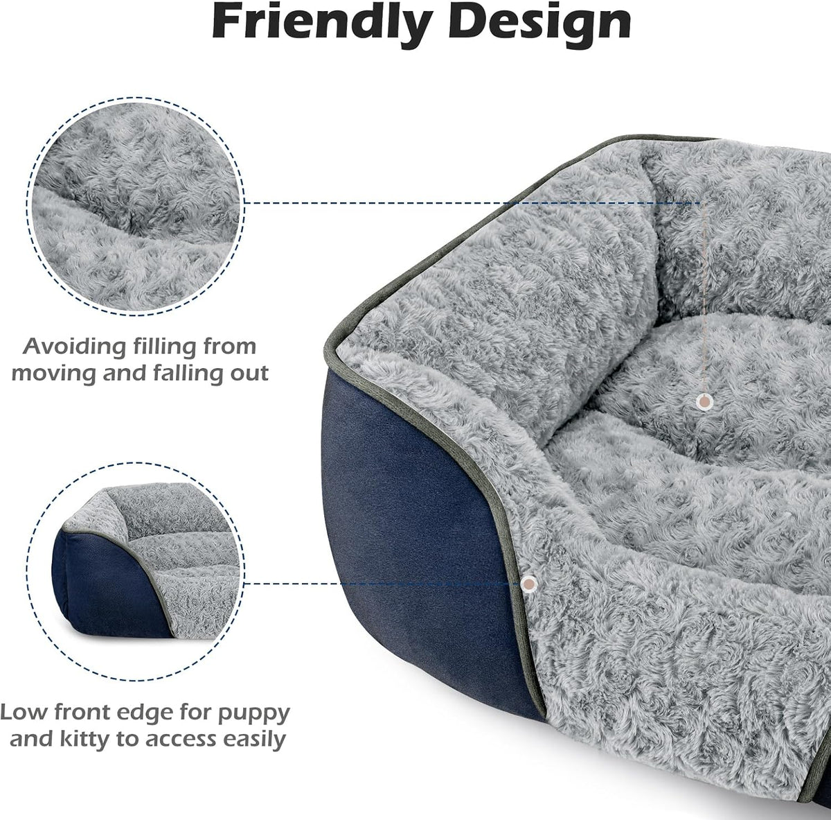 Rectangle Washable Orthopedic Dog Bed for Small, Medium and Large Dogs, Soft Calming, Sleeping Puppy Bed Durable Pet Cuddler with Anti-Slip Bottom, S (20"x19"x6")