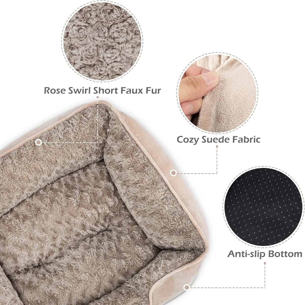 Rectangle Washable Orthopedic Dog Bed for Small, Medium and Large Dogs, Soft Calming, Sleeping Puppy Bed Durable Pet Cuddler with Anti-Slip Bottom, S (20"x19"x6")