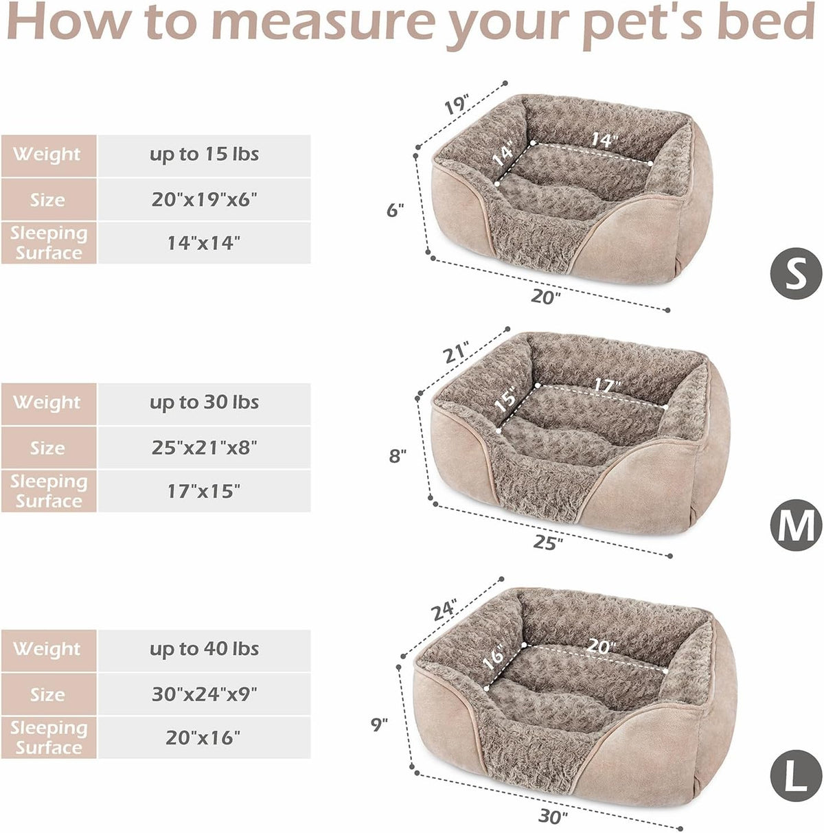 Rectangle Washable Orthopedic Dog Bed for Small, Medium and Large Dogs, Soft Calming, Sleeping Puppy Bed Durable Pet Cuddler with Anti-Slip Bottom, S (20"x19"x6")