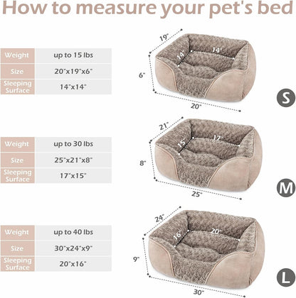 Rectangle Washable Orthopedic Dog Bed for Small, Medium and Large Dogs, Soft Calming, Sleeping Puppy Bed Durable Pet Cuddler with Anti-Slip Bottom, S (20"x19"x6")