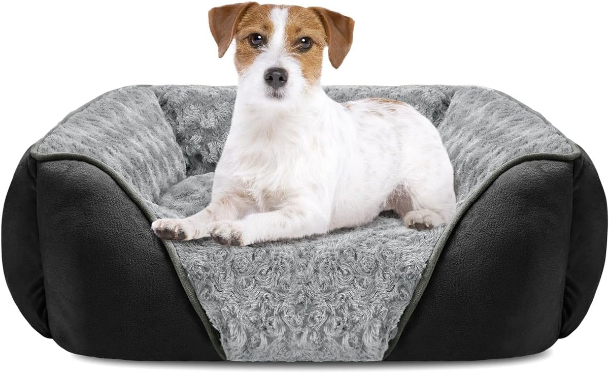 Rectangle Washable Orthopedic Dog Bed for Small, Medium and Large Dogs, Soft Calming, Sleeping Puppy Bed Durable Pet Cuddler with Anti-Slip Bottom, S (20"x19"x6")