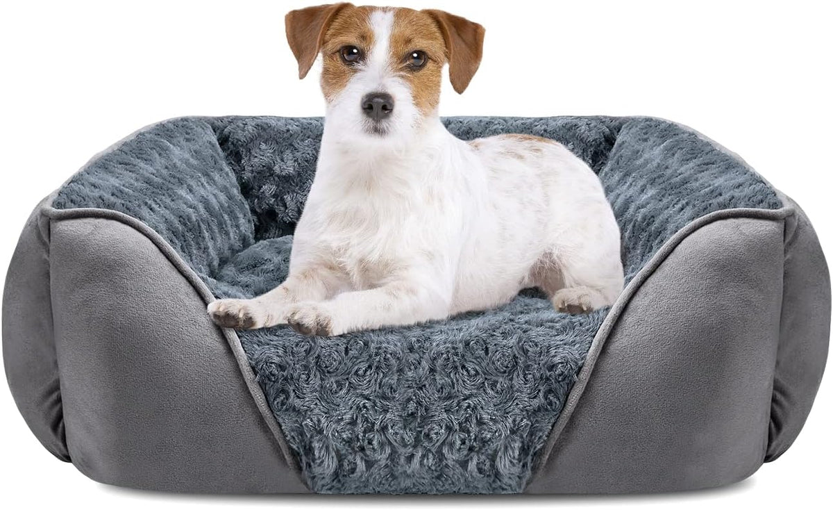 Rectangle Washable Orthopedic Dog Bed for Small, Medium and Large Dogs, Soft Calming, Sleeping Puppy Bed Durable Pet Cuddler with Anti-Slip Bottom, S (20"x19"x6")
