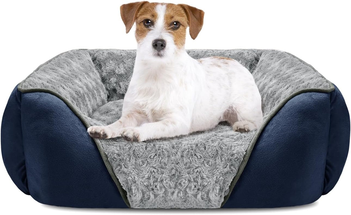 Rectangle Washable Orthopedic Dog Bed for Small, Medium and Large Dogs, Soft Calming, Sleeping Puppy Bed Durable Pet Cuddler with Anti-Slip Bottom, S (20"x19"x6")