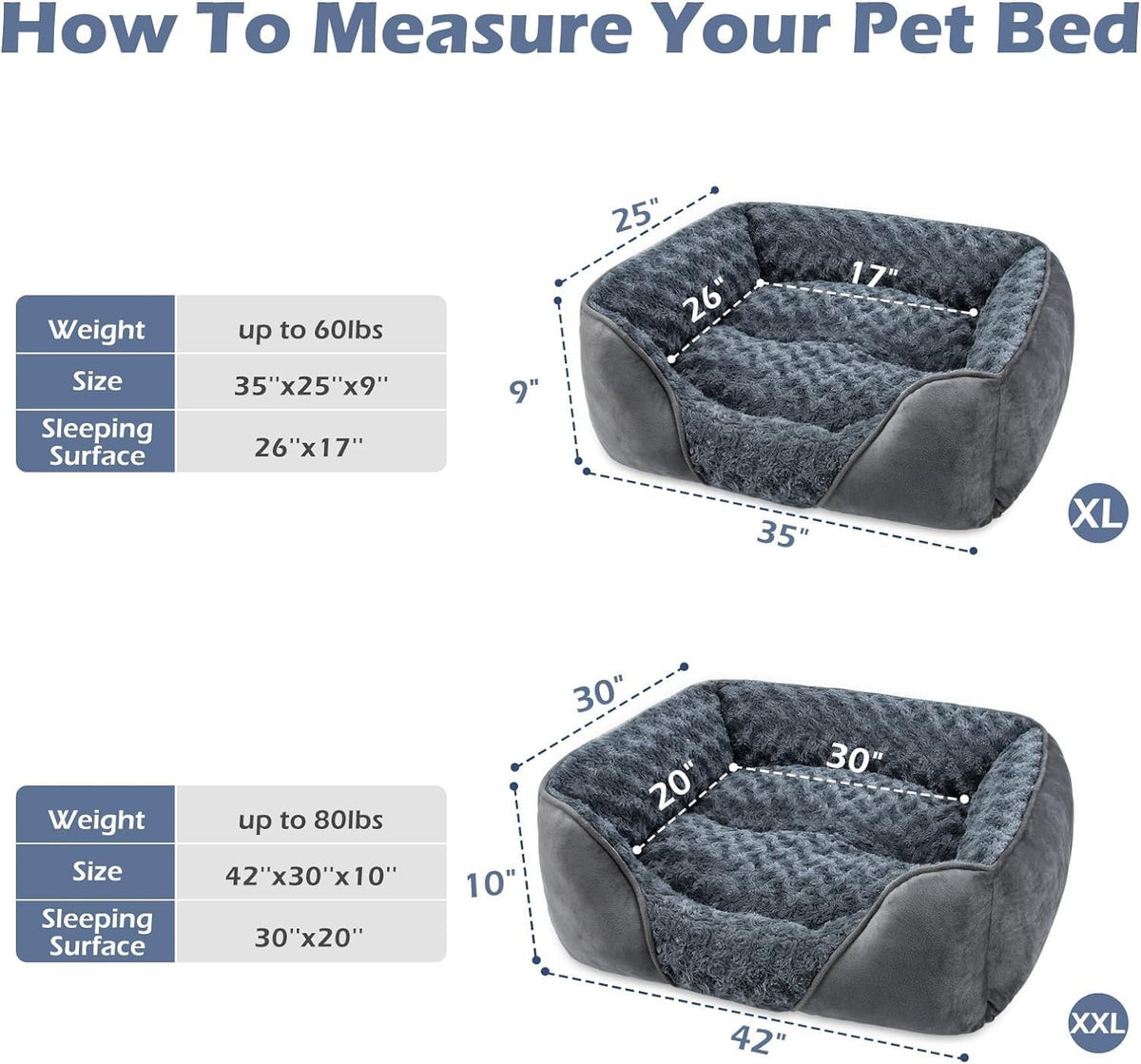Rectangle Washable Orthopedic Dog Bed for Small, Medium and Large Dogs, Soft Calming, Sleeping Puppy Bed Durable Pet Cuddler with Anti-Slip Bottom, S (20"x19"x6")