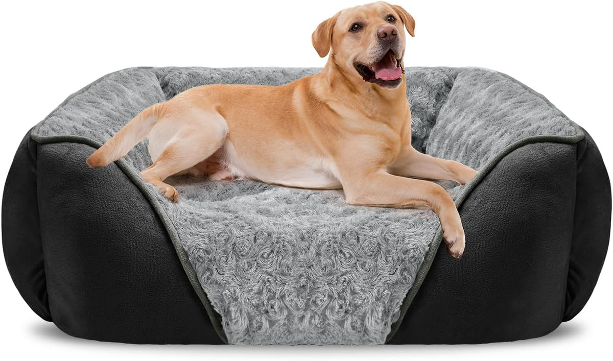 Rectangle Washable Orthopedic Dog Bed for Small, Medium and Large Dogs, Soft Calming, Sleeping Puppy Bed Durable Pet Cuddler with Anti-Slip Bottom, S (20"x19"x6")