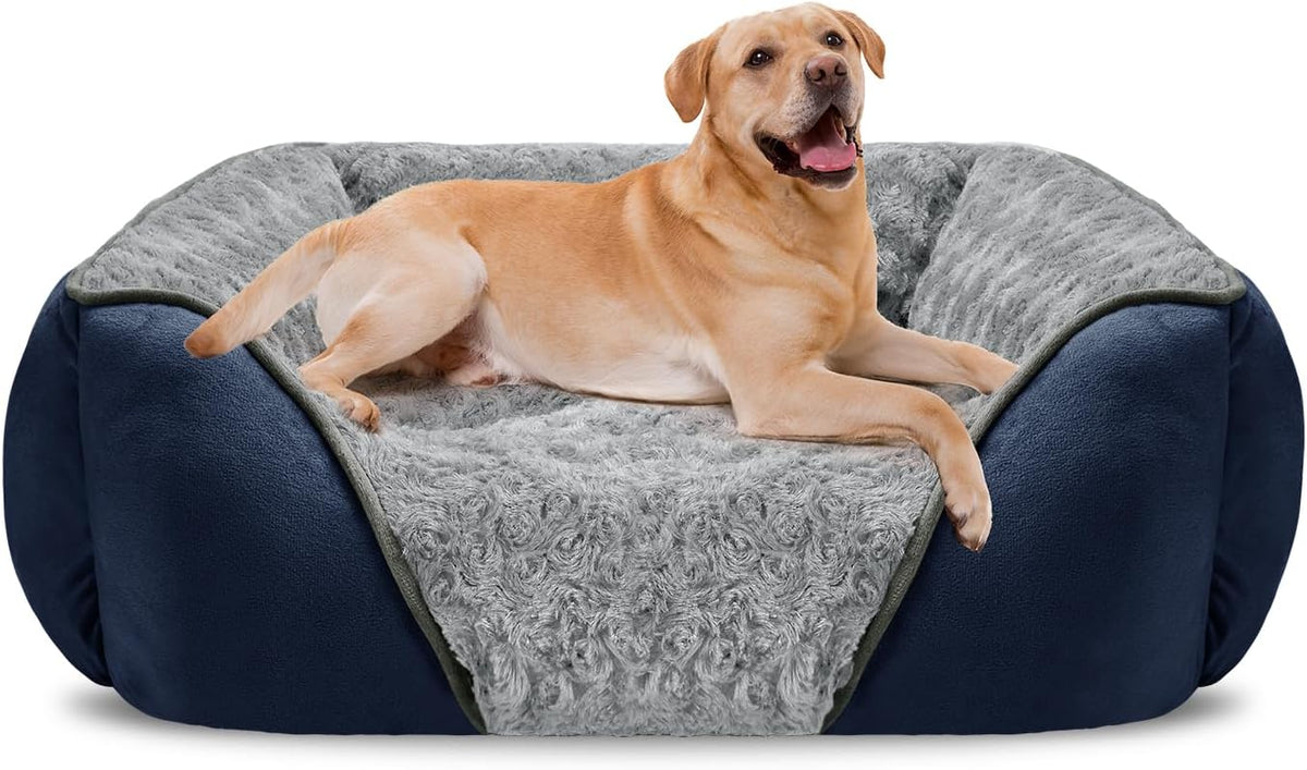 Rectangle Washable Orthopedic Dog Bed for Small, Medium and Large Dogs, Soft Calming, Sleeping Puppy Bed Durable Pet Cuddler with Anti-Slip Bottom, S (20"x19"x6")