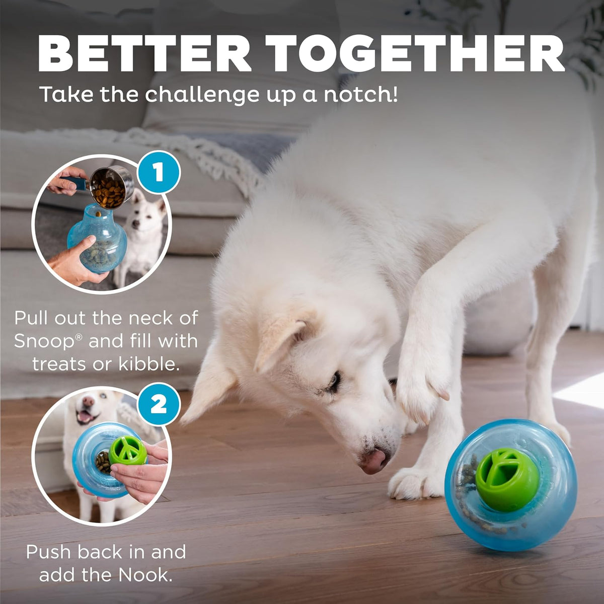 Snoop Interactive Treat Dispensing Dog Toy, Blue, 5" | Rolls & Bounces, Treat Stuffer, Puzzle Ball & Slow Feeder, Enrichment, Mint Scented, Easy Clean, No BPA, Medium to Large Dogs