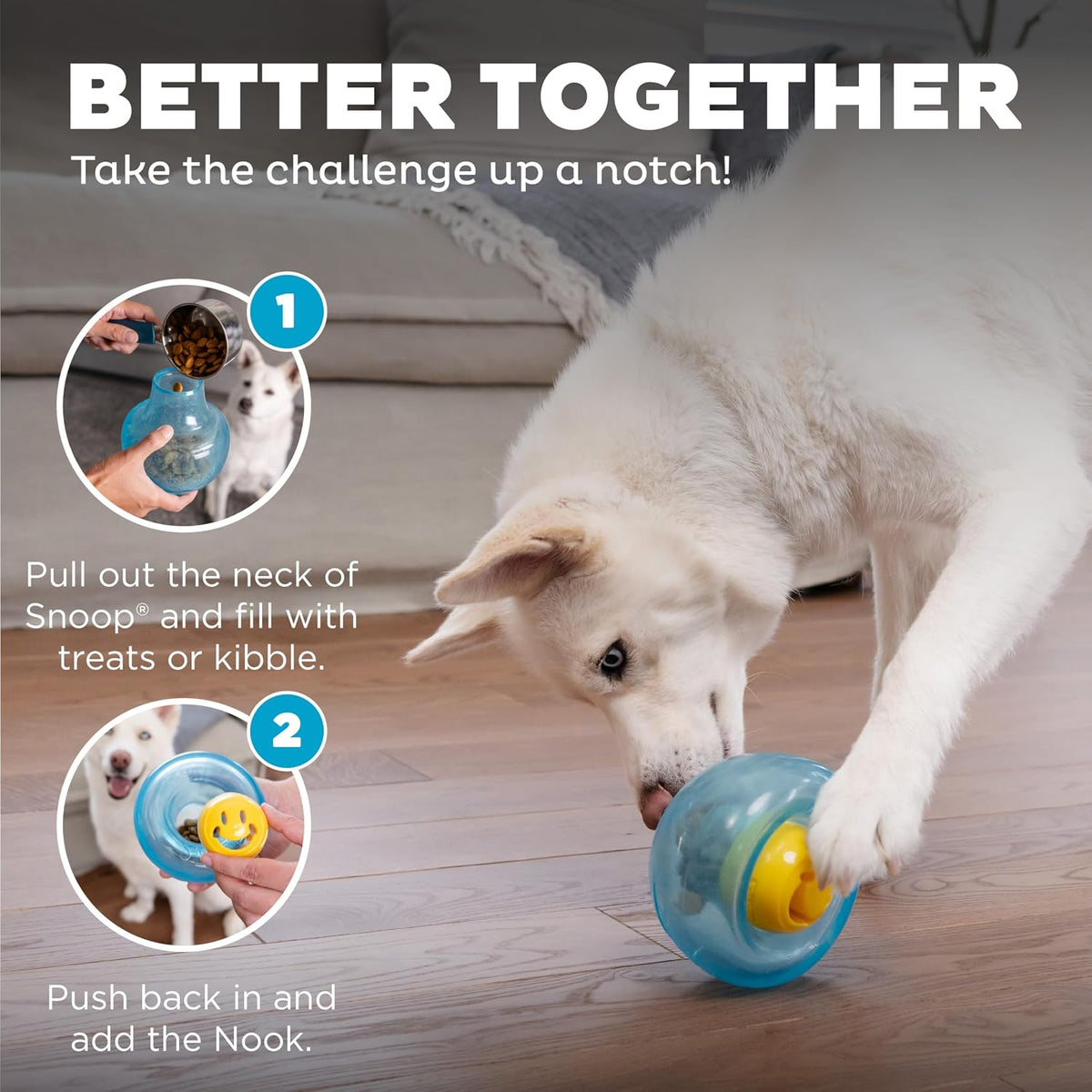 Snoop Interactive Treat Dispensing Dog Toy, Blue, 5" | Rolls & Bounces, Treat Stuffer, Puzzle Ball & Slow Feeder, Enrichment, Mint Scented, Easy Clean, No BPA, Medium to Large Dogs