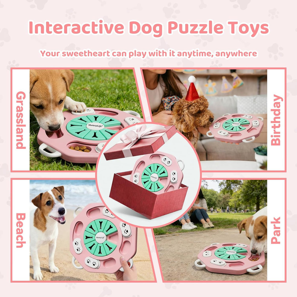 Dog Puzzle Toy for Smart Dogs, Puppy Enrichment Toys (L1, Pink)