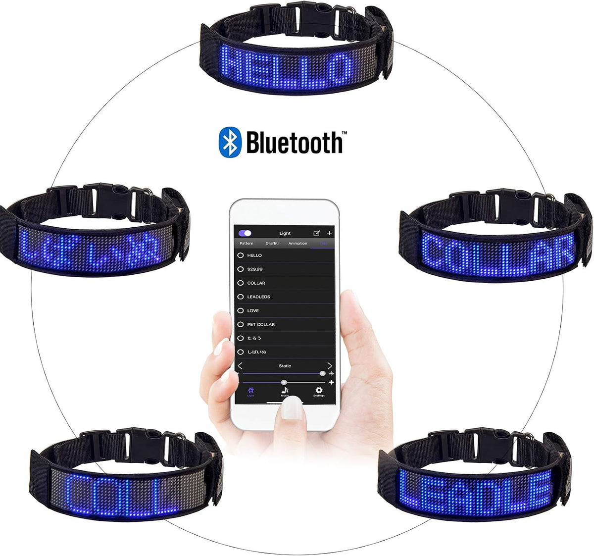 Programmable LED Collar Flashing Light Up Rechargeable Pet Dog Safety Collar Glow in The Dark Light-up Neck Loop - Mixcolor LED