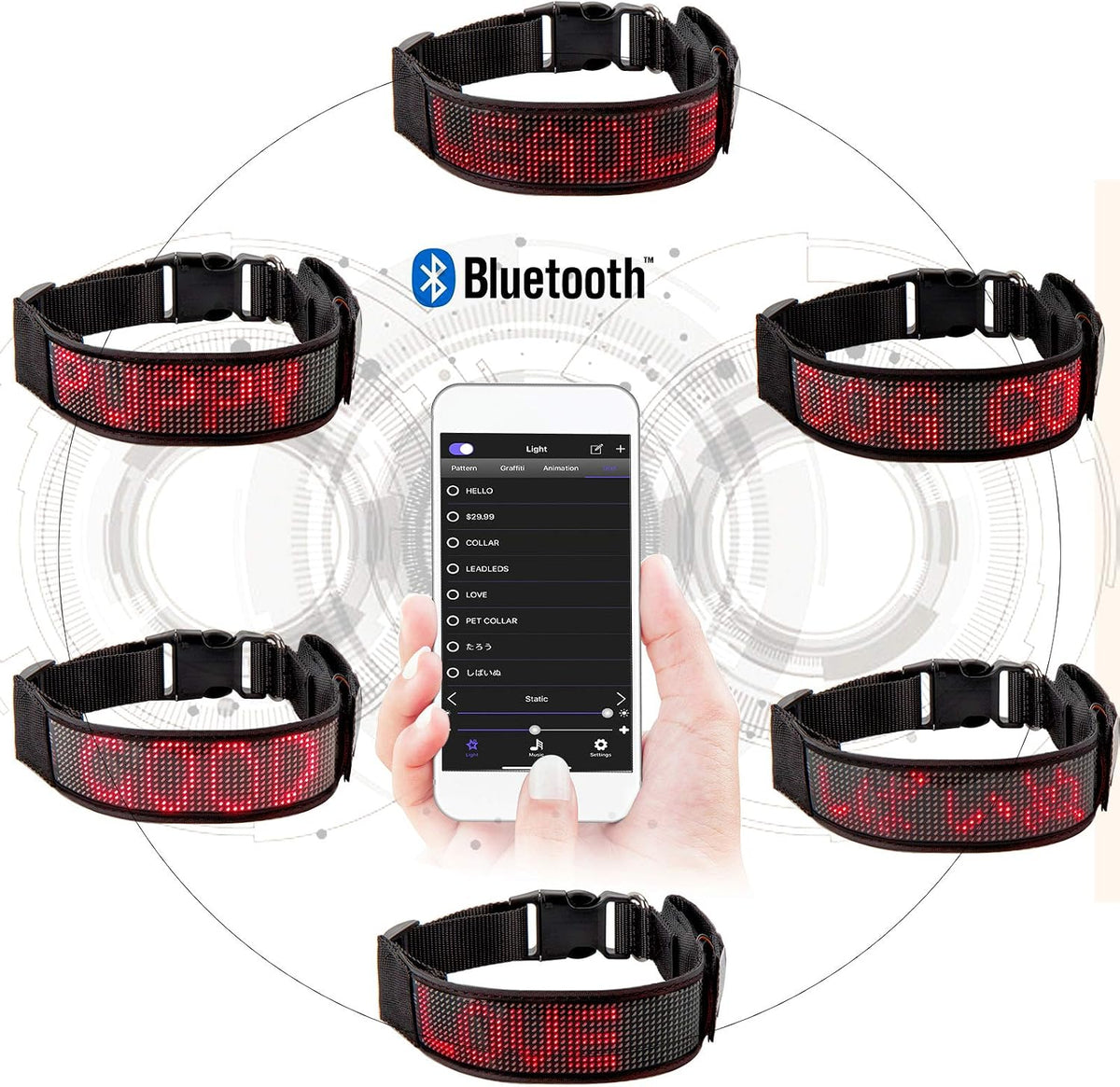 Programmable LED Collar Flashing Light Up Rechargeable Pet Dog Safety Collar Glow in The Dark Light-up Neck Loop - Mixcolor LED