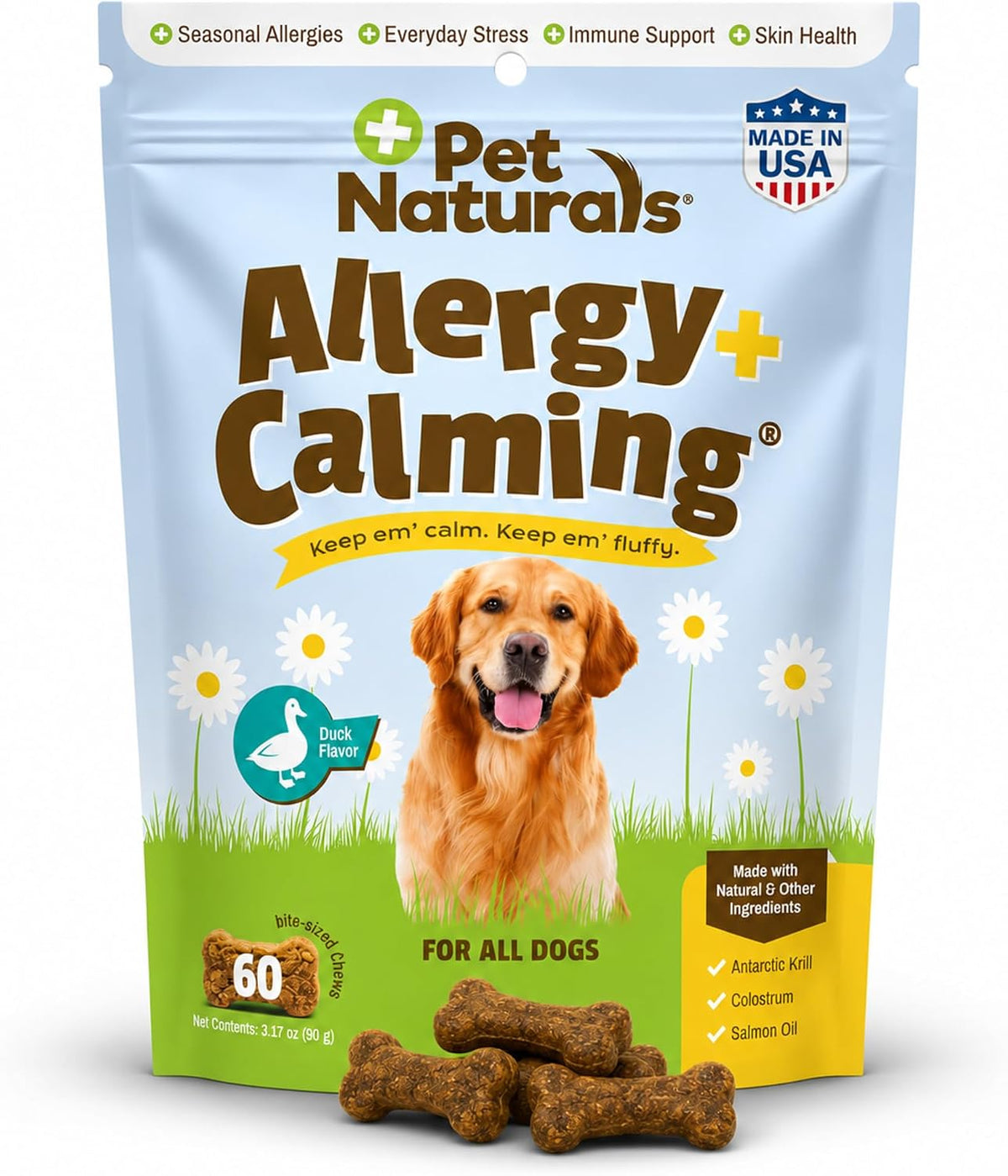 Allergy Plus Calming Soft Chews for Dogs, Support for Seasonal Allergies, Paw Licking, Itchy Skin, Everyday Stress, Skin Health & Immune Health, 60 Count