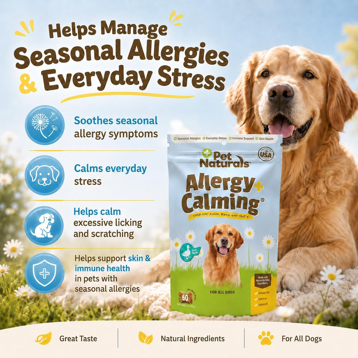 Allergy Plus Calming Soft Chews for Dogs, Support for Seasonal Allergies, Paw Licking, Itchy Skin, Everyday Stress, Skin Health & Immune Health, 60 Count