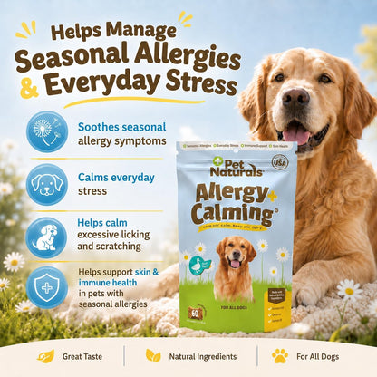 Allergy Plus Calming Soft Chews for Dogs, Support for Seasonal Allergies, Paw Licking, Itchy Skin, Everyday Stress, Skin Health & Immune Health, 60 Count