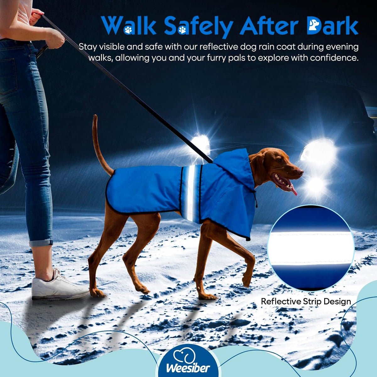 Dog Raincoat, Waterproof Dog Rain Jacket with Leash Hole, Hooded Puppy Rainwear Poncho Slicker for Walking (M, Blue)