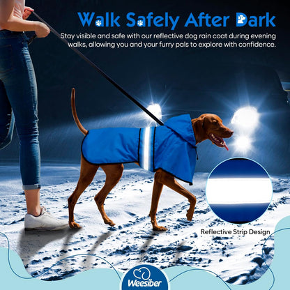 Dog Raincoat, Waterproof Dog Rain Jacket with Leash Hole, Hooded Puppy Rainwear Poncho Slicker for Walking (M, Blue)