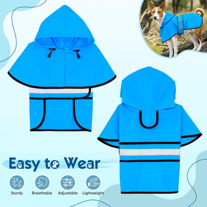 Dog Raincoat, Waterproof Dog Rain Jacket with Leash Hole, Hooded Puppy Rainwear Poncho Slicker for Walking (M, Blue)