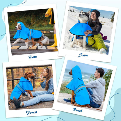 Dog Raincoat, Waterproof Dog Rain Jacket with Leash Hole, Hooded Puppy Rainwear Poncho Slicker for Walking (M, Blue)