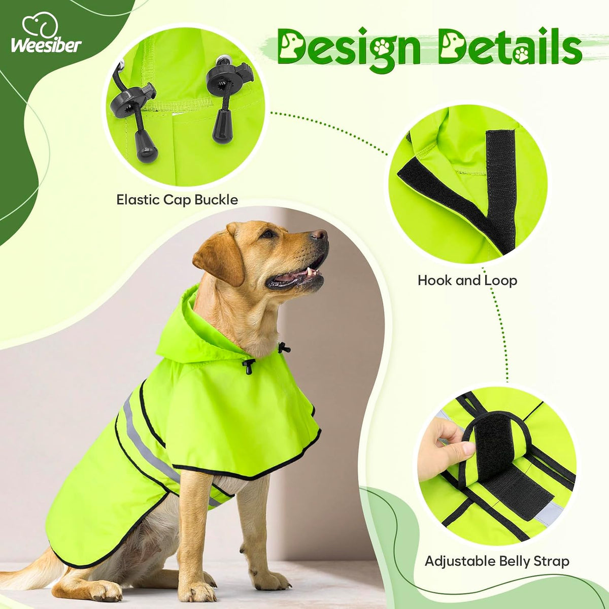 Dog Raincoat, Waterproof Dog Rain Jacket with Leash Hole, Hooded Puppy Rainwear Poncho Slicker for Walking (M, Blue)