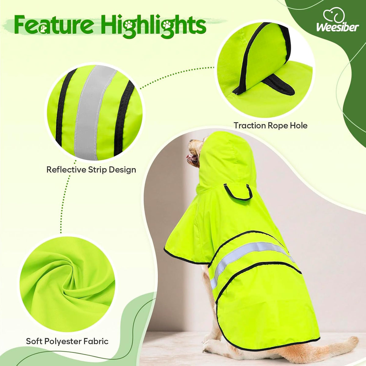 Dog Raincoat, Waterproof Dog Rain Jacket with Leash Hole, Hooded Puppy Rainwear Poncho Slicker for Walking (M, Blue)