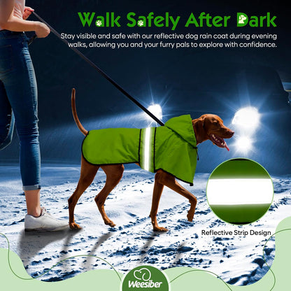 Dog Raincoat, Waterproof Dog Rain Jacket with Leash Hole, Hooded Puppy Rainwear Poncho Slicker for Walking (M, Blue)