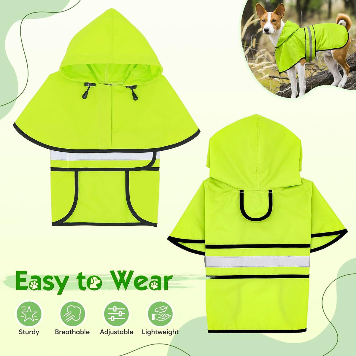 Dog Raincoat, Waterproof Dog Rain Jacket with Leash Hole, Hooded Puppy Rainwear Poncho Slicker for Walking (M, Blue)