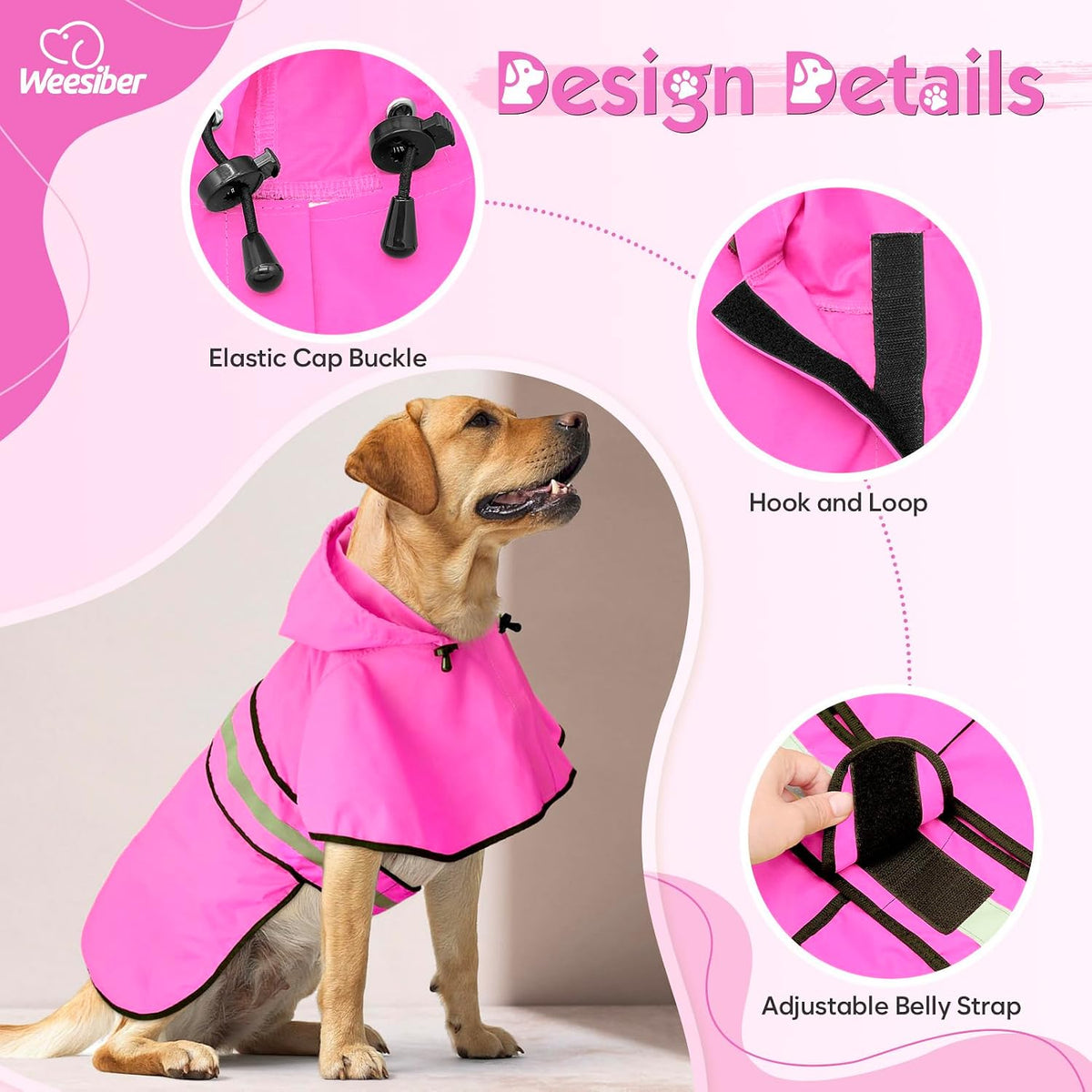 Dog Raincoat, Waterproof Dog Rain Jacket with Leash Hole, Hooded Puppy Rainwear Poncho Slicker for Walking (M, Blue)