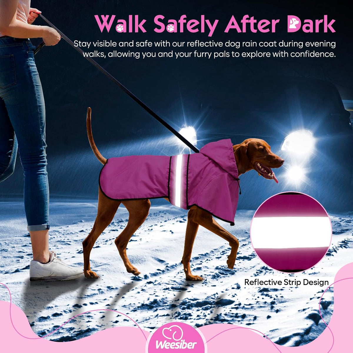 Dog Raincoat, Waterproof Dog Rain Jacket with Leash Hole, Hooded Puppy Rainwear Poncho Slicker for Walking (M, Blue)