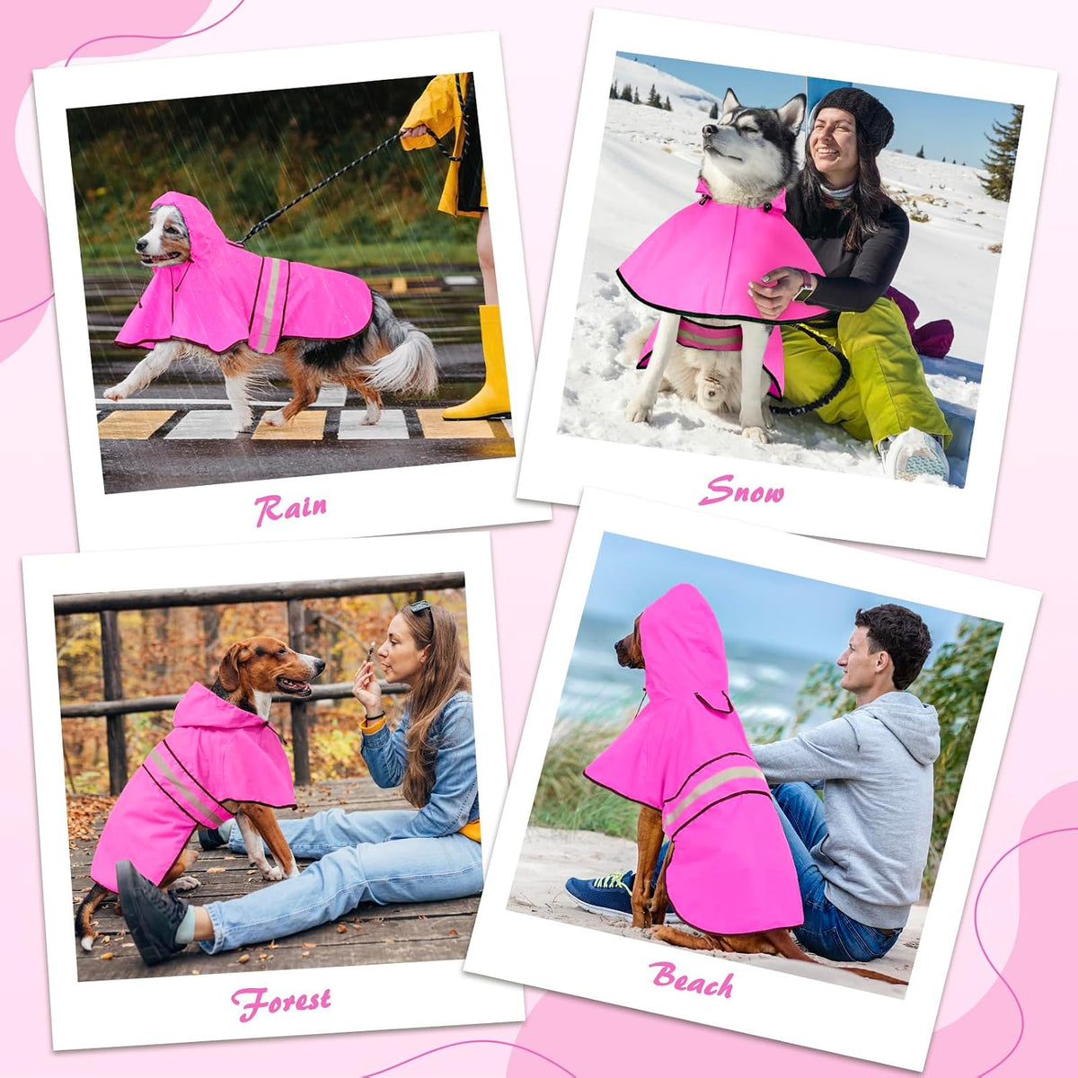 Dog Raincoat, Waterproof Dog Rain Jacket with Leash Hole, Hooded Puppy Rainwear Poncho Slicker for Walking (M, Blue)
