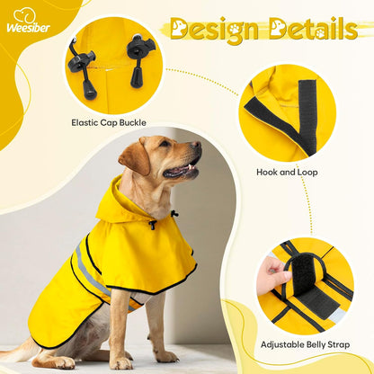 Dog Raincoat, Waterproof Dog Rain Jacket with Leash Hole, Hooded Puppy Rainwear Poncho Slicker for Walking (M, Blue)