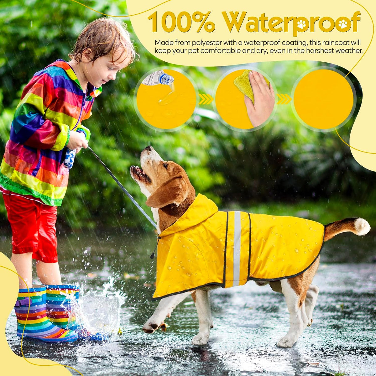 Dog Raincoat, Waterproof Dog Rain Jacket with Leash Hole, Hooded Puppy Rainwear Poncho Slicker for Walking (M, Blue)