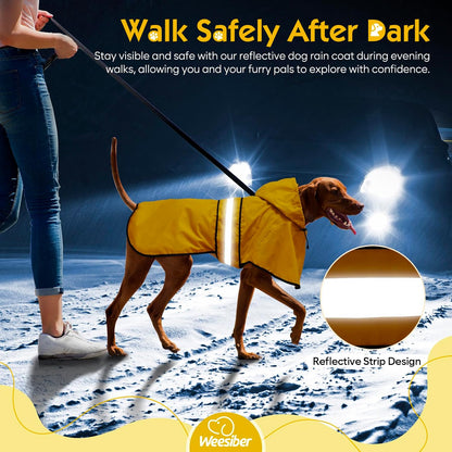 Dog Raincoat, Waterproof Dog Rain Jacket with Leash Hole, Hooded Puppy Rainwear Poncho Slicker for Walking (M, Blue)