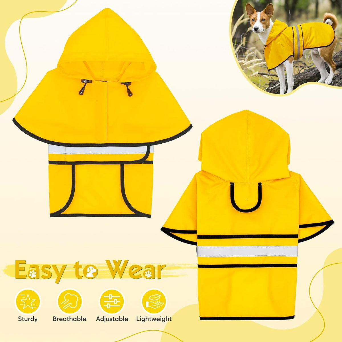 Dog Raincoat, Waterproof Dog Rain Jacket with Leash Hole, Hooded Puppy Rainwear Poncho Slicker for Walking (M, Blue)