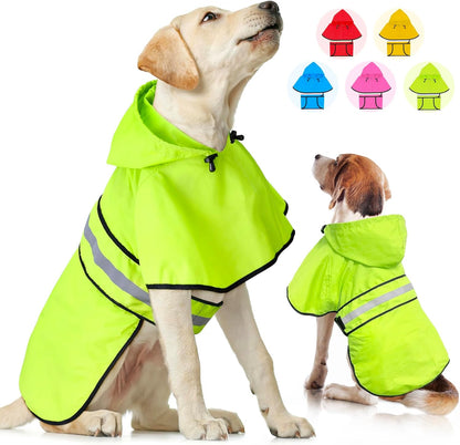 Dog Raincoat, Waterproof Dog Rain Jacket with Leash Hole, Hooded Puppy Rainwear Poncho Slicker for Walking (M, Blue)