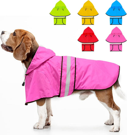 Dog Raincoat, Waterproof Dog Rain Jacket with Leash Hole, Hooded Puppy Rainwear Poncho Slicker for Walking (M, Blue)