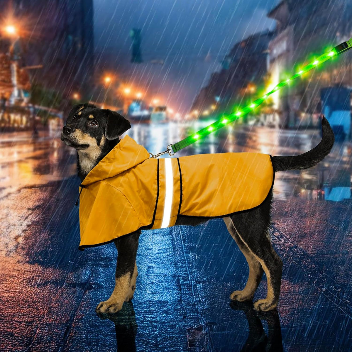 Dog Raincoat, Waterproof Dog Rain Jacket with Leash Hole, Hooded Puppy Rainwear Poncho Slicker for Walking (M, Blue)