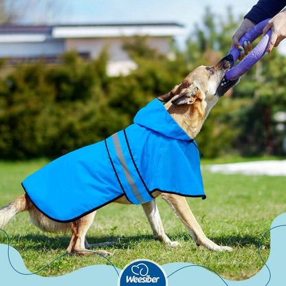 Dog Raincoat, Waterproof Dog Rain Jacket with Leash Hole, Hooded Puppy Rainwear Poncho Slicker for Walking (M, Blue)