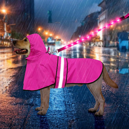 Dog Raincoat, Waterproof Dog Rain Jacket with Leash Hole, Hooded Puppy Rainwear Poncho Slicker for Walking (M, Blue)