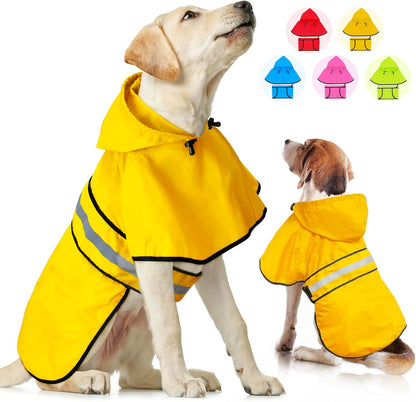 Dog Raincoat, Waterproof Dog Rain Jacket with Leash Hole, Hooded Puppy Rainwear Poncho Slicker for Walking (M, Blue)