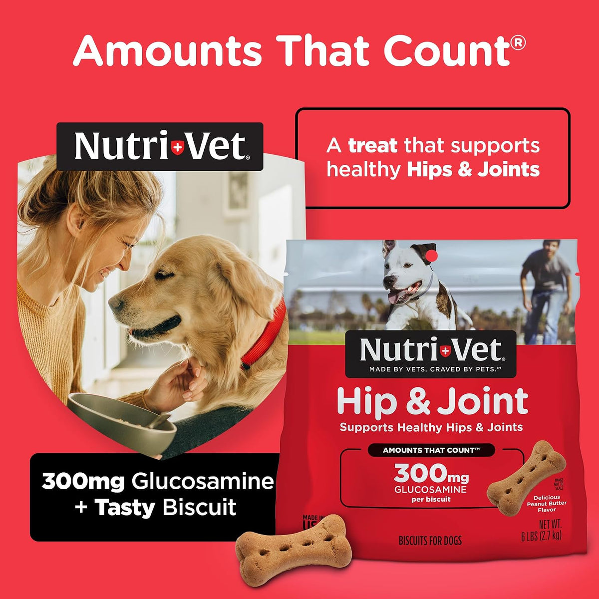Hip & Joint Dog Biscuits, Dog Treats, 300mg Glucosamine, 6 lb Bag