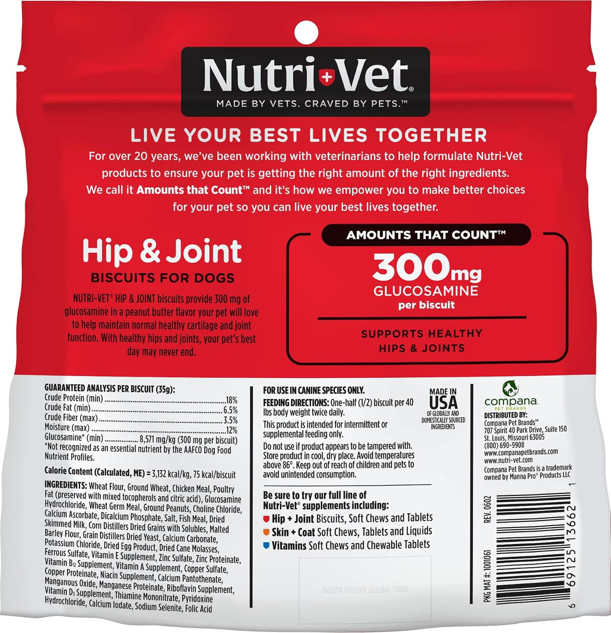 Hip & Joint Dog Biscuits, Dog Treats, 300mg Glucosamine, 6 lb Bag