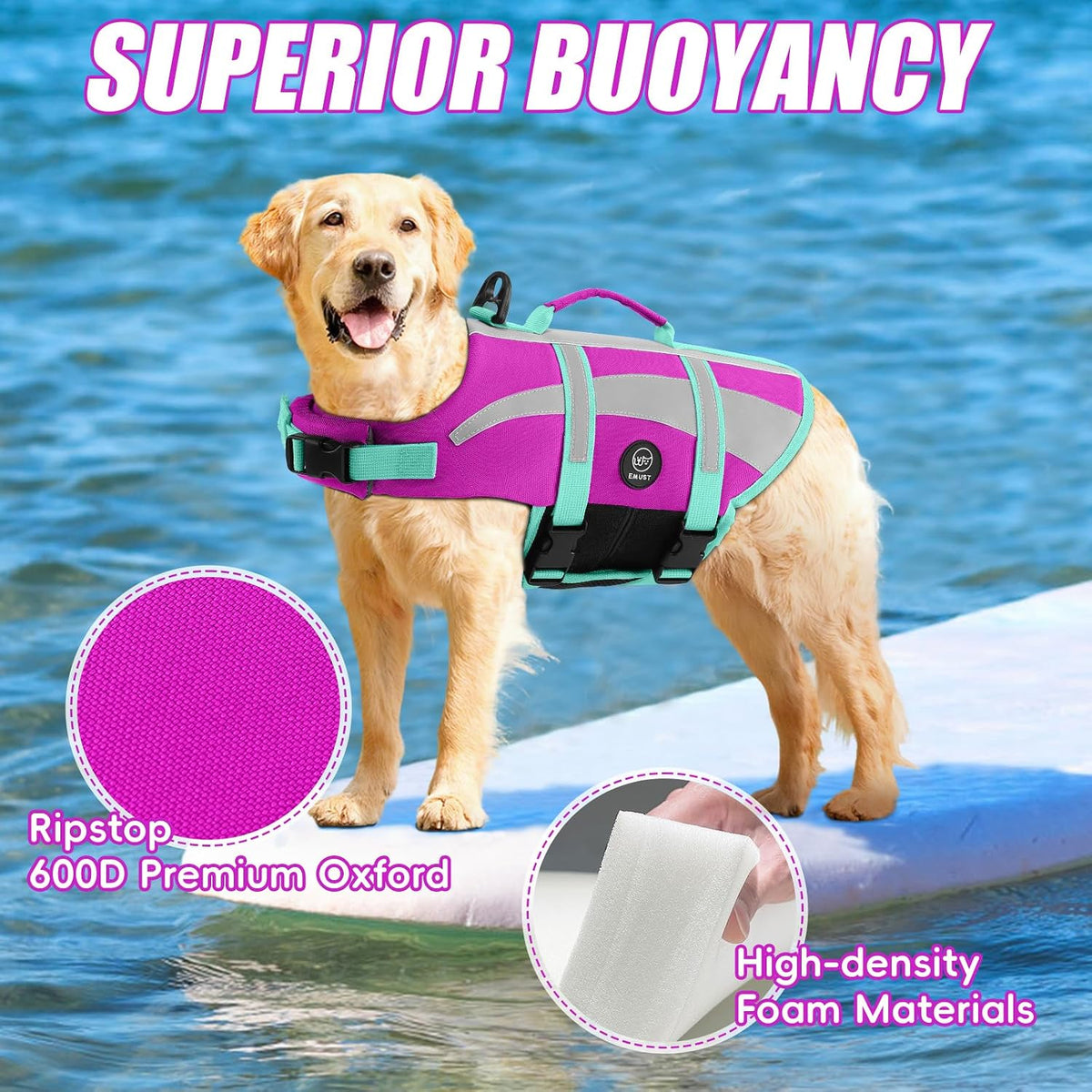 Dog Water Vest, Bright Color Dog Life Jacket for Swimming Boating