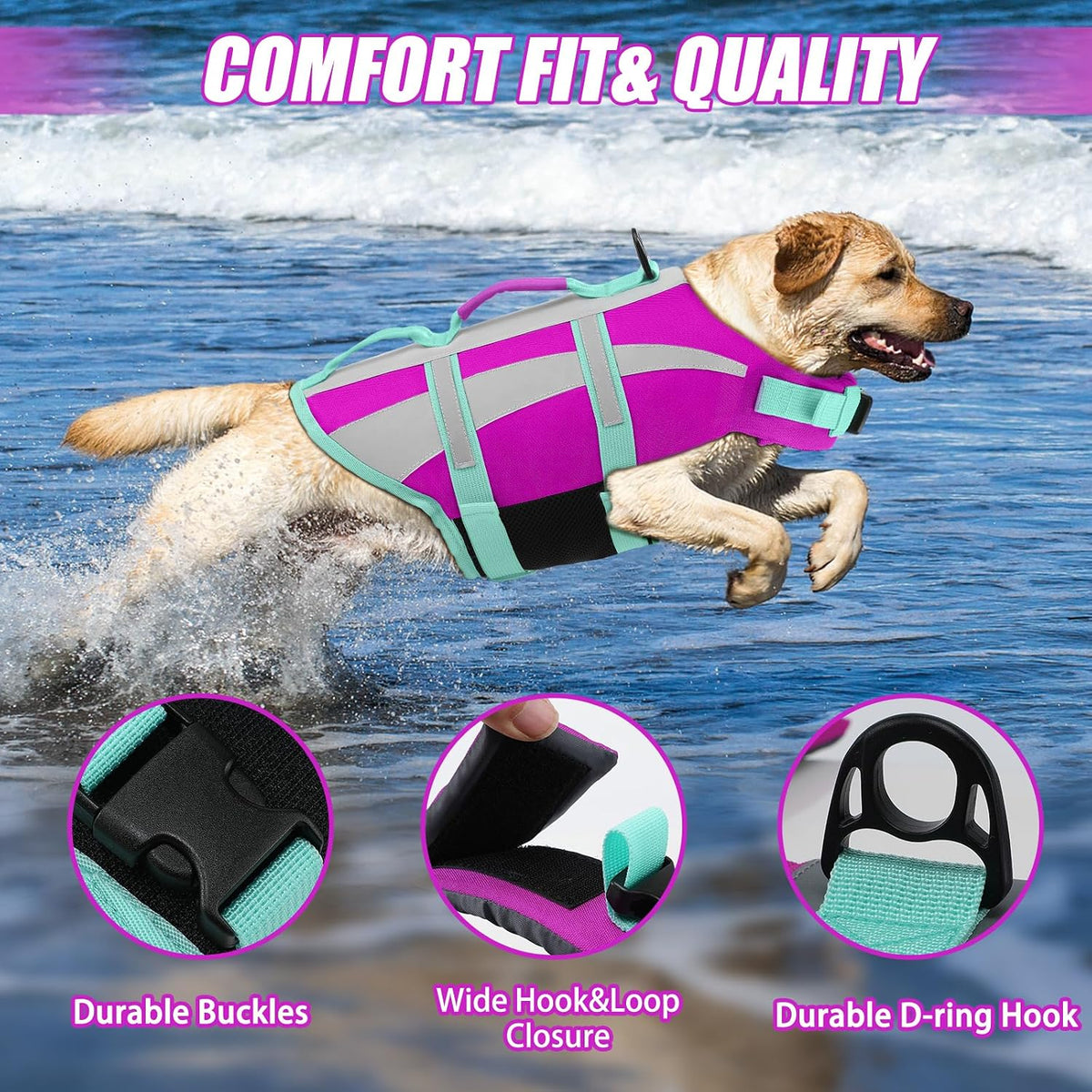Dog Water Vest, Bright Color Dog Life Jacket for Swimming Boating