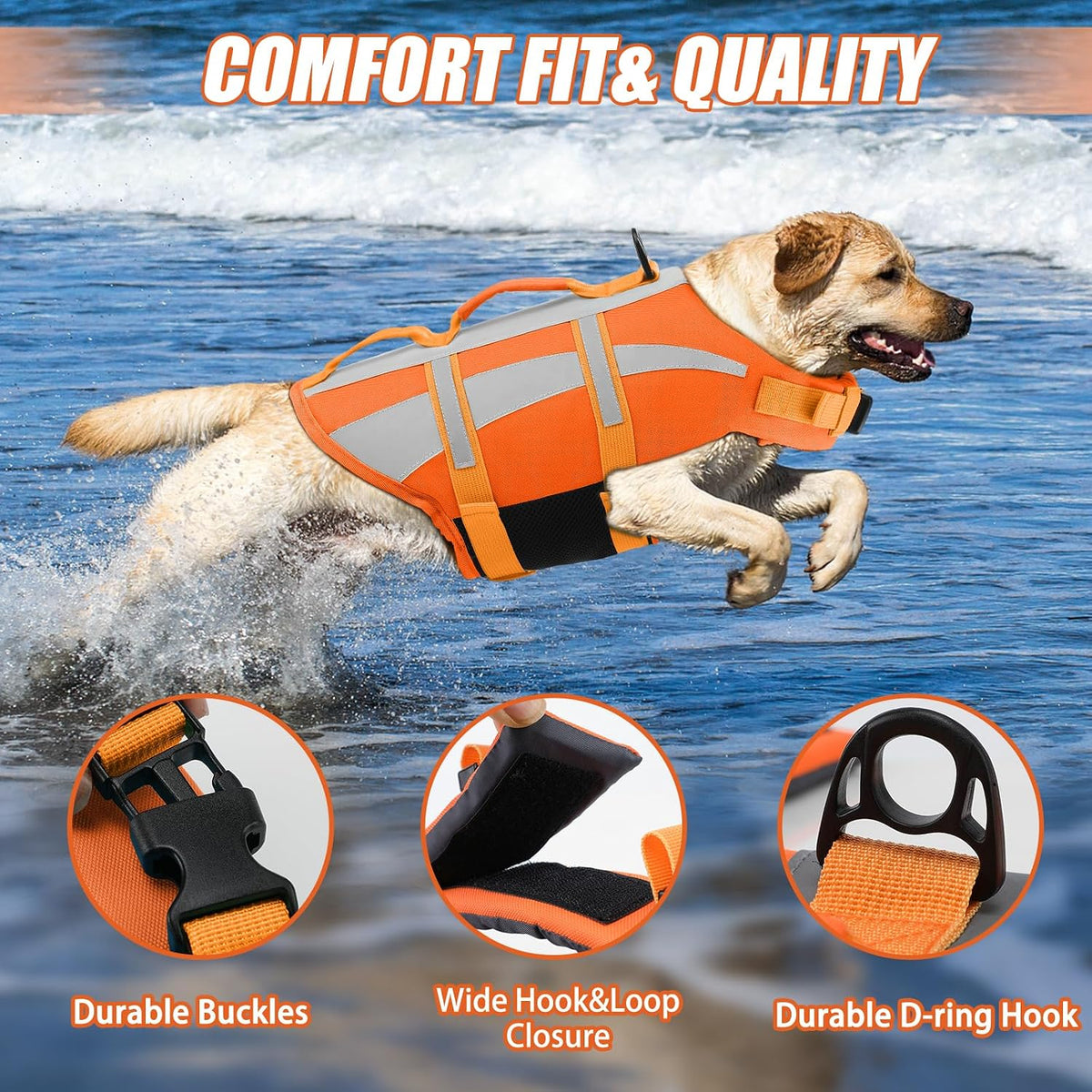 Dog Water Vest, Bright Color Dog Life Jacket for Swimming Boating