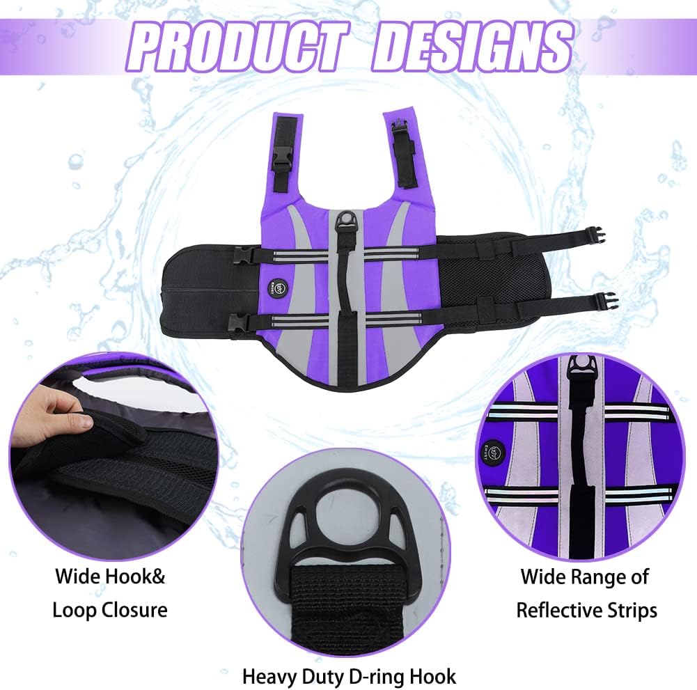 Dog Water Vest, Bright Color Dog Life Jacket for Swimming Boating